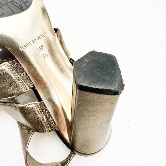 Diane Von Furstenberg Pava Metallic Ankle Strap Sandals Block Heel Size 9.5 - Picture 4 of 6